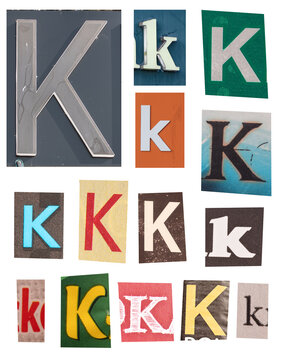 K Letter Collage Typography Abstract Alphabet Signs and Graphic Lettering in Various Styles