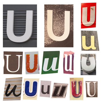 Collage of Letter U Typography and Vintage Signage Showing Various Styles and Textures