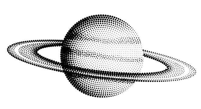 Saturn planet in dotted graphic style, abstract cosmic illustration