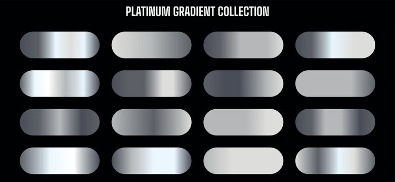 Platinum Gradient Collection Vector Set: 16 Metallic Silver and Gray Swatches for Modern Design