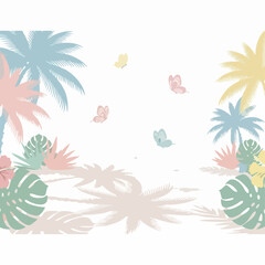 Fototapeta premium Tropical Leaves and Butterflies Illustration.