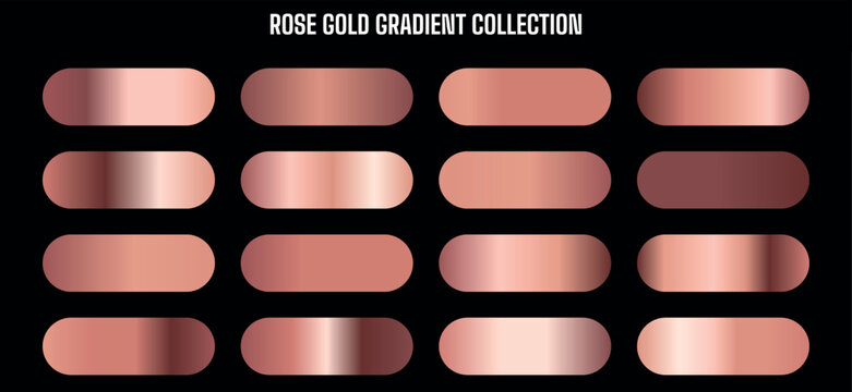 Rose Gold Gradient Collection Vector Set of 16 Metallic Swatches for Web and Graphic Design