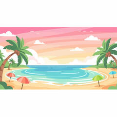 Fototapeta premium Tropical Beach Scene with Palm Trees.