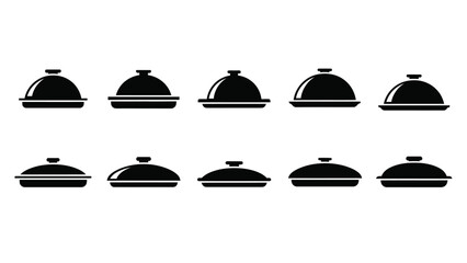 Fototapeta premium black and white cloche dish icons.