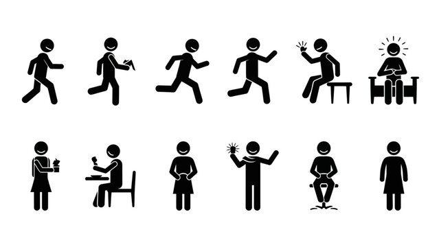 stick figures performing various actions.