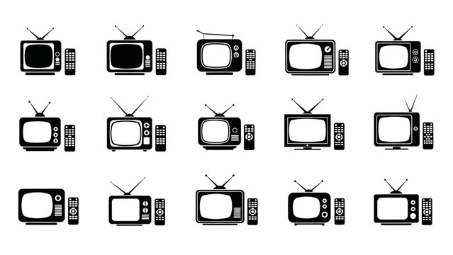 A collection of old television sets and remote controls.