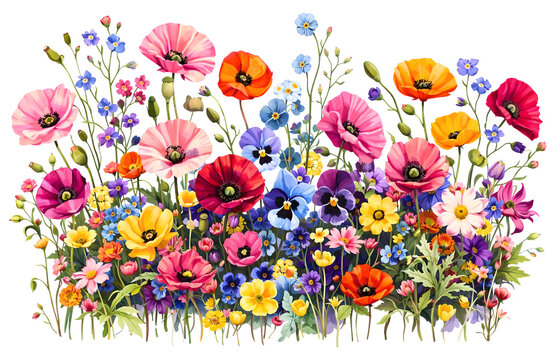 Wildflower Meadow with natural watercolor blooms
