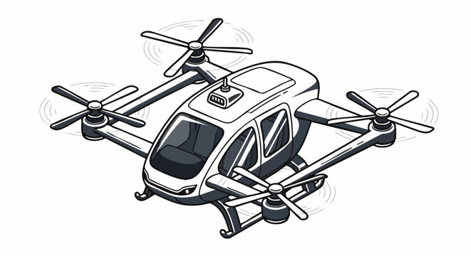 Illustration of a futuristic air taxi concept for urban mobility.