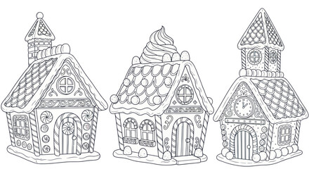 Obraz premium Christmas Gingerbread Houses Coloring Page - Festive Holiday Design