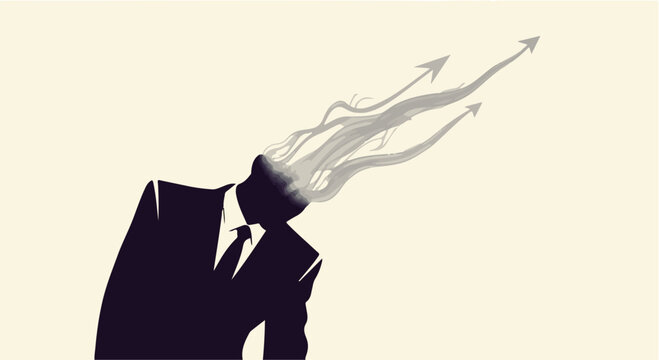 Businessman with arrows exploding from head