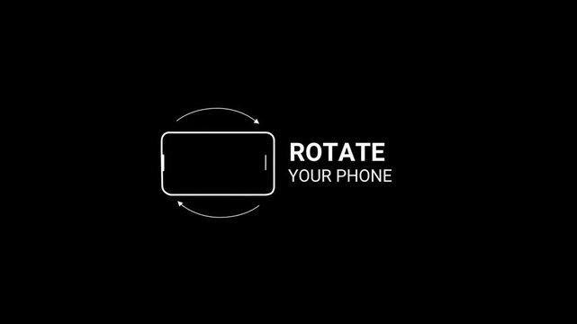 Please rotate your phone instruction with smartphone icon animation, used to guide users to switch to landscape mode. 4k video 