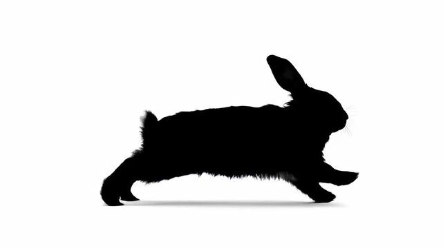 Dynamic Rabbit Silhouette running across a white background ideal for minimalist nature designs and animal-themed motion graphics.