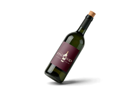 Wine Bottle With Label Mockup Isometric View