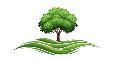 Fototapeta premium Tree on a Green Hill Landscape.