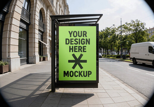 Bus Stop Billboard Outdoor Mockup