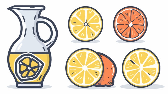 Cartoon illustration of a jar of juice with oranges and lemon slices on a white background