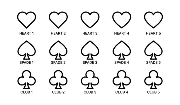 Minimalist playing card symbols: hearts, spades, clubs in sequential order