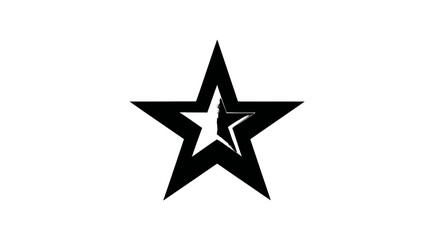Obraz premium A black, five-pointed star shape with a white inner star, with a stylized broken segment