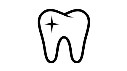 Obraz premium A simple, black and white icon of a tooth, clean design, with a star