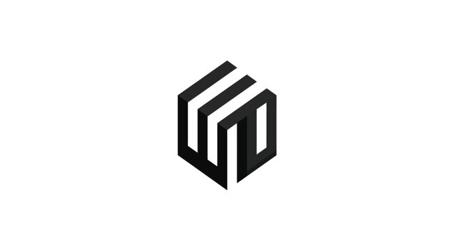 Isometric, minimalist 3D logo featuring a geometric form with a letter "W" and "M" integration