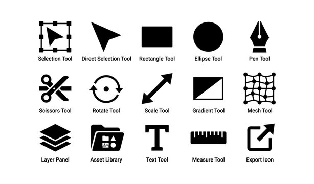 Set of graphic design tool icons for digital art and illustration