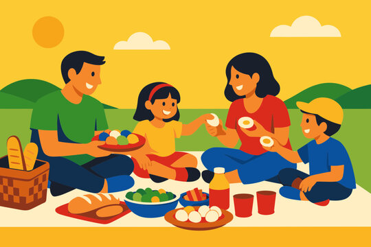 Easter Monday Family Sharing Food and Eggs Outdoors