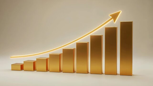 Ascending Bar Chart: A golden bar chart, its ascending columns marked with a glowing arrow, signifying consistent progress and achievement of objectives.