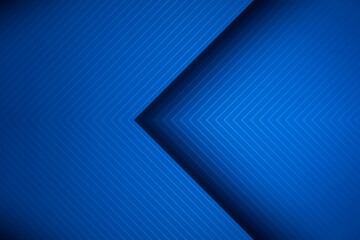 Obraz premium Modern background illustration with large blue glowing chevron shapes and overlapping layers featuring repeating diagonal lines on a vibrant blue background for technology and business design