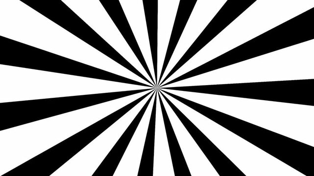 monochrome sunburst retro looping animation. Sunburst lines rotating with spinning retro vignette rays. Radial speed lines from middle to the outside. Cartoon style retro comic background animation