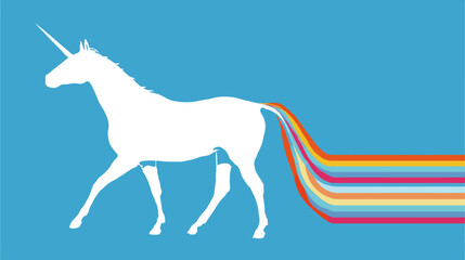 Obraz premium White silhouette of a mythical creature with a spiraling multi-colored tail against a blue backdrop