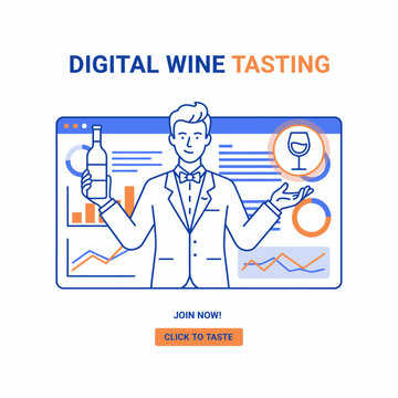 Digital Wine Tasting Event with Sommelier Illustration.