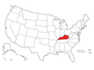 Fototapeta premium Map USA States Highlight Kentucky Outline