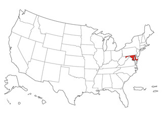 Fototapeta premium Map USA States Highlight Maryland Outline