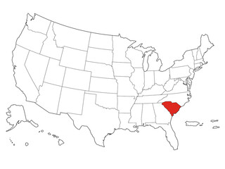 Fototapeta premium Map USA States Highlight South Carolina Outline