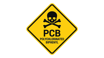 Obraz premium Warning sign with a skull and crossbones, indicating PCB (Polychlorinated Biphenyl) is present and hazardous.