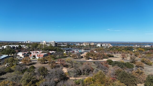 Aerial scenes of Lake LBJ in the central Texas Hill Country