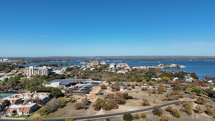 Fototapeta premium Aerial scenes of Lake LBJ in the central Texas Hill Country