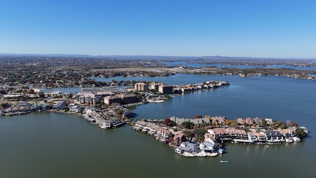 Aerial scenes of Lake LBJ in the central Texas Hill Country
