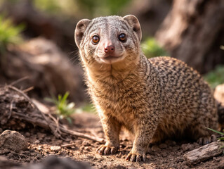 Fototapeta premium Curious Mongoose Close-Up in Natural Habitat