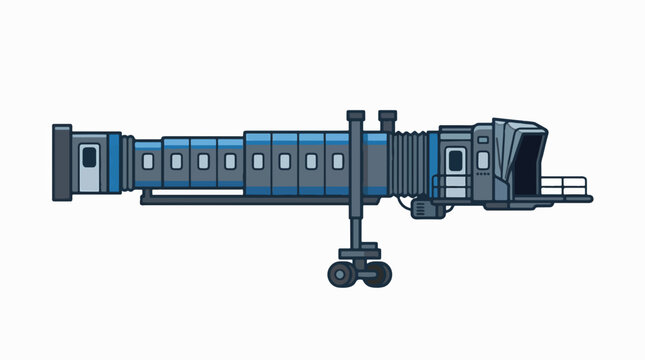 An illustration of an airport jet bridge, a movable covered walkway connecting a terminal gate to an aircraft for passenger boarding or deboarding.