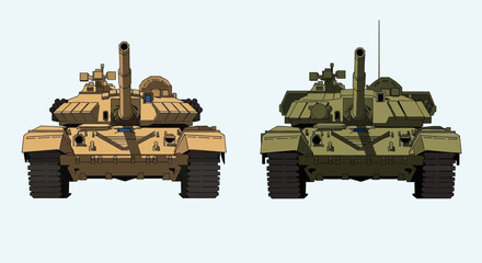 Military tanks in desert and green. © Azrha