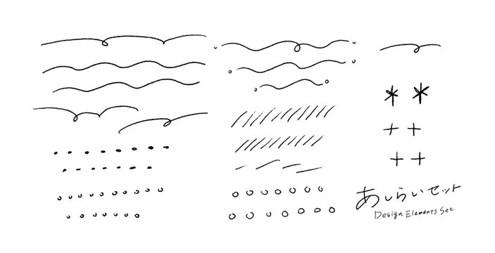 ゆるいあしらい、手描きのゆるい罫線、ライン、線のベクターイラスト素材セット A set of vector illustration assets featuring loose, casual designs, hand-drawn loose grid lines, and lines.