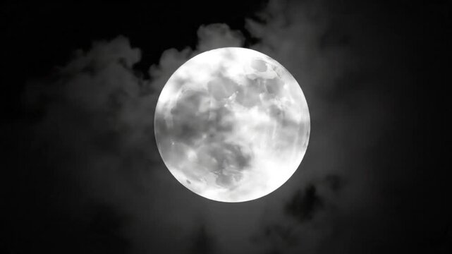 Stunning Full Moon Rising Above Dark Clouds in a Mystical Night Sky for Spooky and Dramatic Visuals