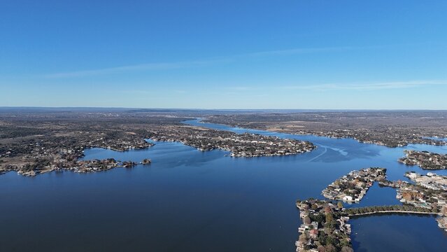 Aerial scenes of north Lake LBJ in the central Texas Hill Country
