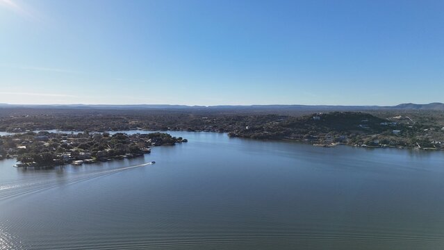 Aerial scenes of north Lake LBJ in the central Texas Hill Country