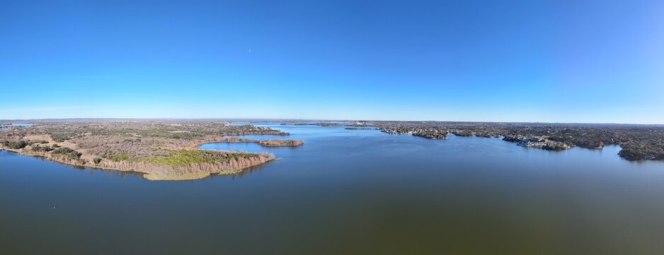 Aerial scenes of north Lake LBJ in the central Texas Hill Country