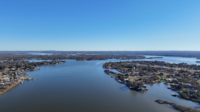 Aerial scenes of north Lake LBJ in the central Texas Hill Country