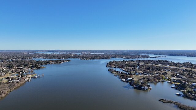 Aerial scenes of north Lake LBJ in the central Texas Hill Country