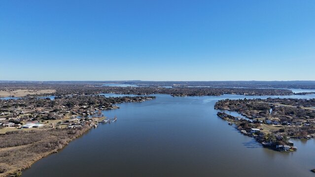 Aerial scenes of north Lake LBJ in the central Texas Hill Country