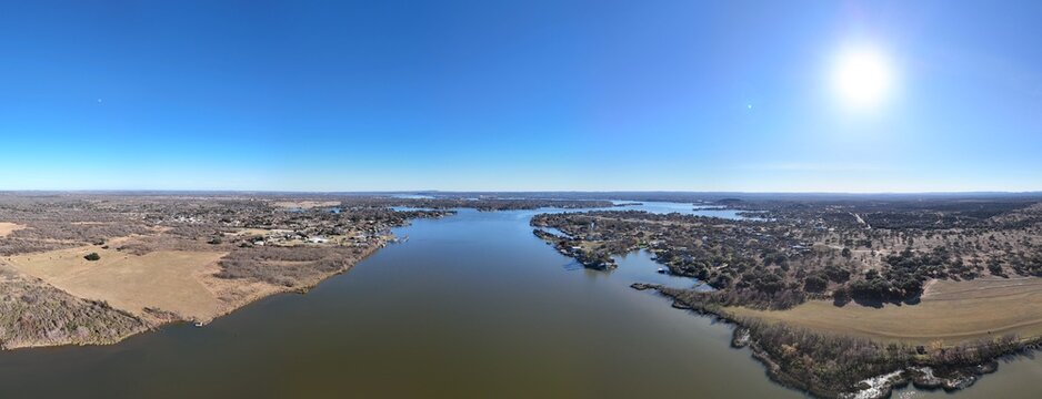 Aerial scenes of north Lake LBJ in the central Texas Hill Country